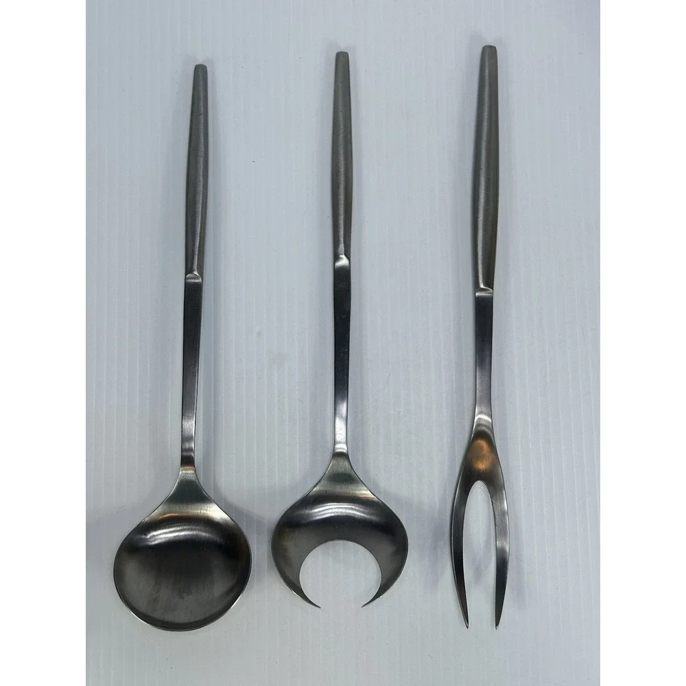 Vintage Kalmar Mid-Century Modern Salad Server Set &‎ Fork Italy Stainless Steel